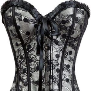 Vintage Floral Denim Overbust Corset Bustier Top – Beige Dotted